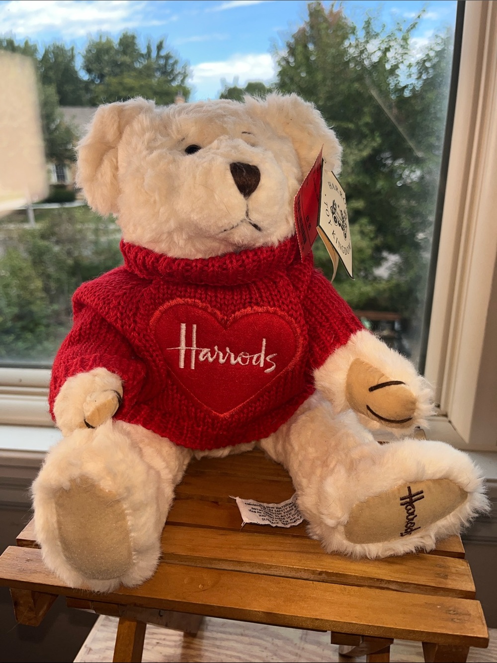 Harrods Cream Bear with Red Heart Sweater NWT